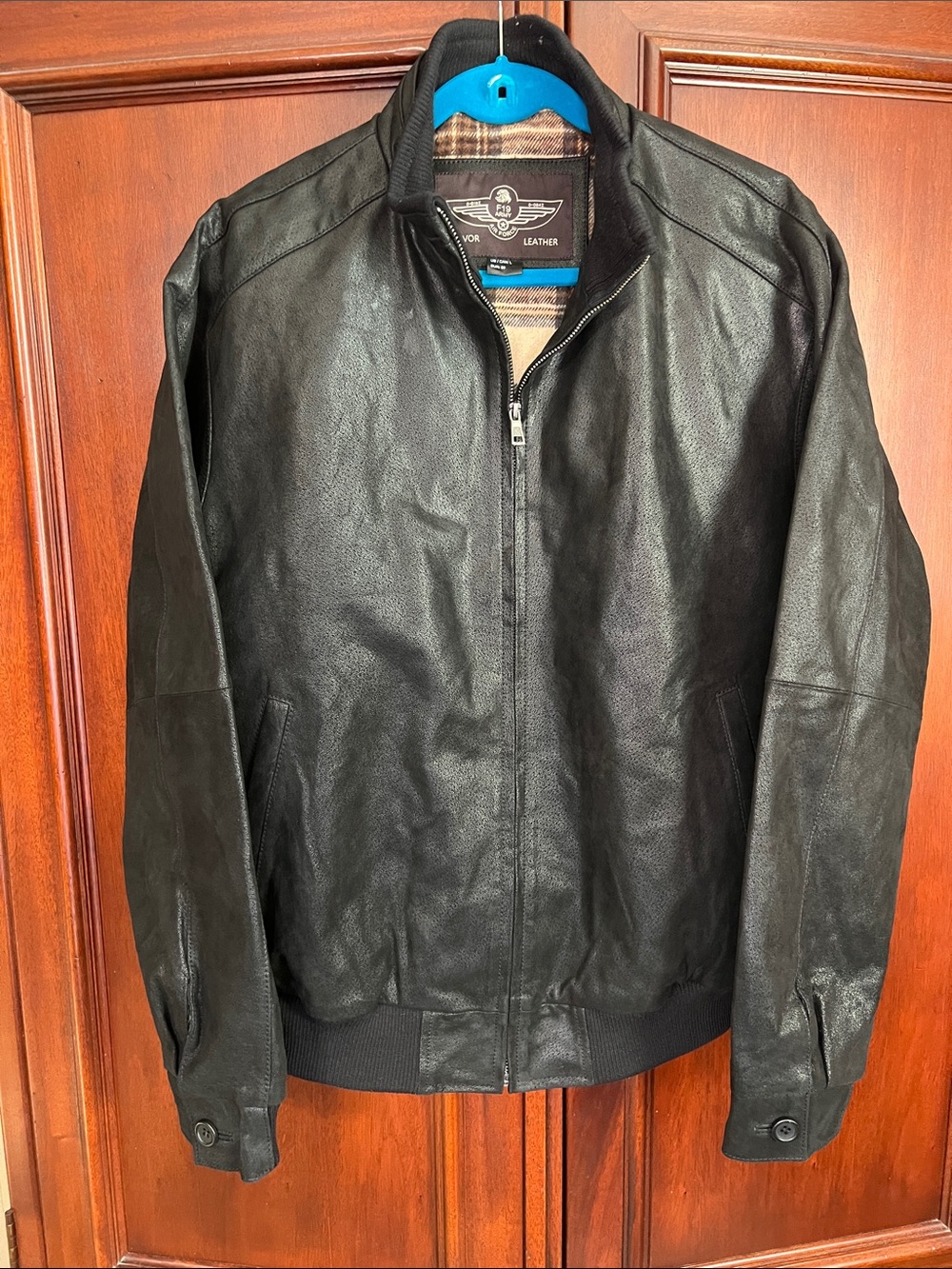 Flavor Leather Men's Black Leather Bomber Jacket Size Large ❤️❤️